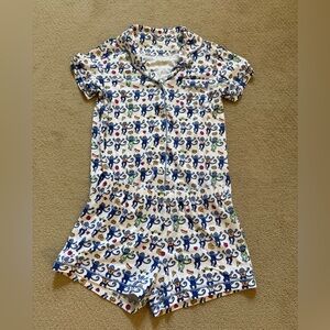 Roller Rabbit NYC Pajama Set with Blue Monkey Print and Yellow Accents